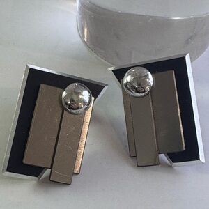 Vintage Christophe Poly Silver and Black Geometric Earrings